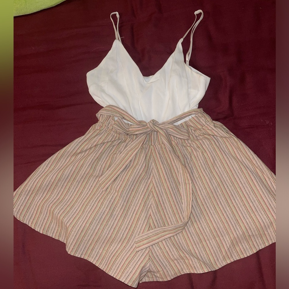 White top/Striped bottom Romper (SAGE)